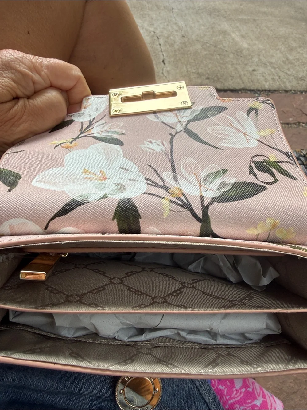 NEW🌸Ted Baker Lili Top Handle Satchel crossbody pale pink botanical print $140
